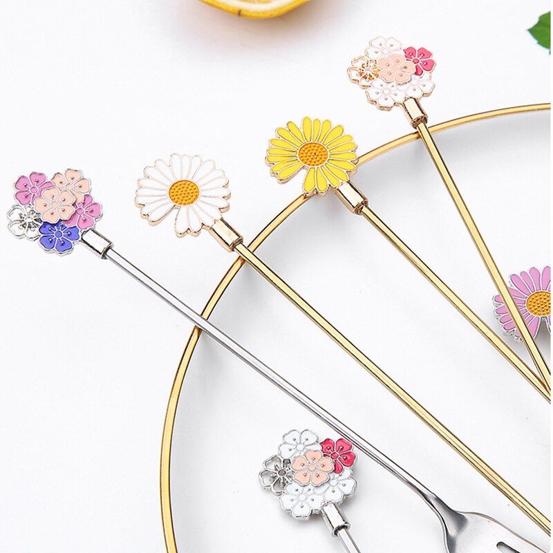 1Pc Rvs Kersenbloesem Lepel Vork Taart Koffie Dessert Thee Ijs Roeren Lepels Leuke Daisy Keuken Theelepel