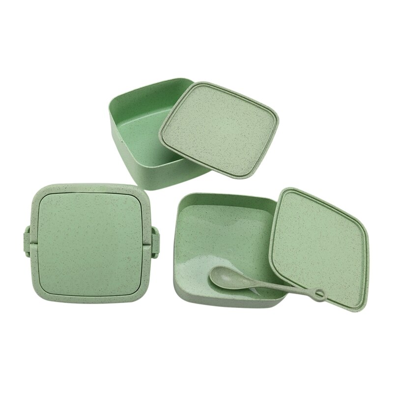 Lunchbox van tarwestro, dubbel rooster, draagbare lunchbox voor studenten, verzegelde lunchbox voor op het werk