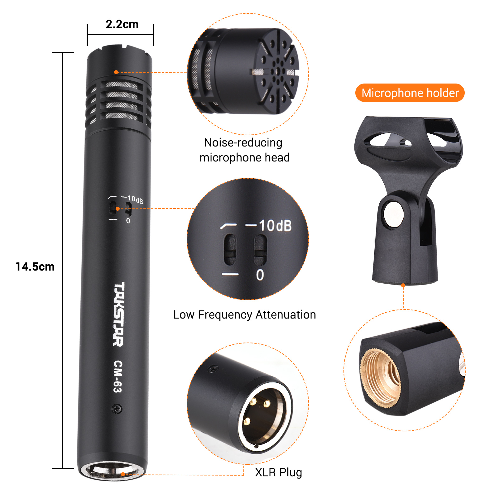 TAKSTAR CM-63 Diaphragm Condenser Microphone Moisture Resistant XLR Cardioid Microphone for Studio Recording Mic