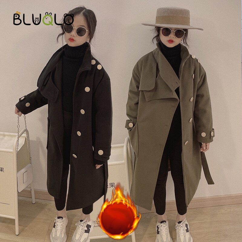 2022 primavera inverno bambini ragazze cappotto caldo di lana moda per bambini miscele di lana cappotto Casual per bambini ragazza giacche lunghe 6-14Y