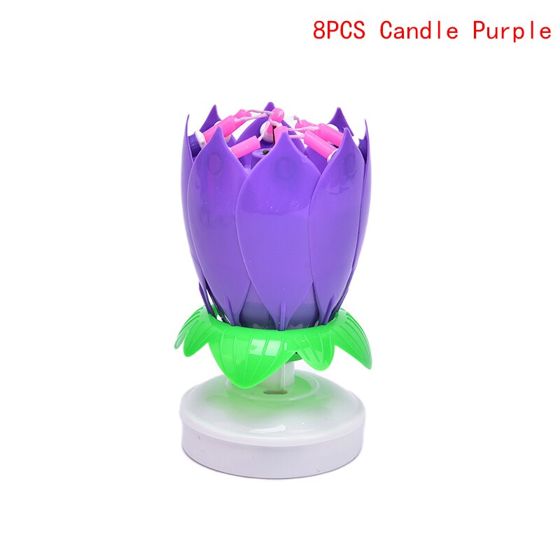 Vela Musical giratoria de flor de loto de feliz cumpleaños, para niños, velas para de cumpleaños, adornos de pastel de 1 pieza
