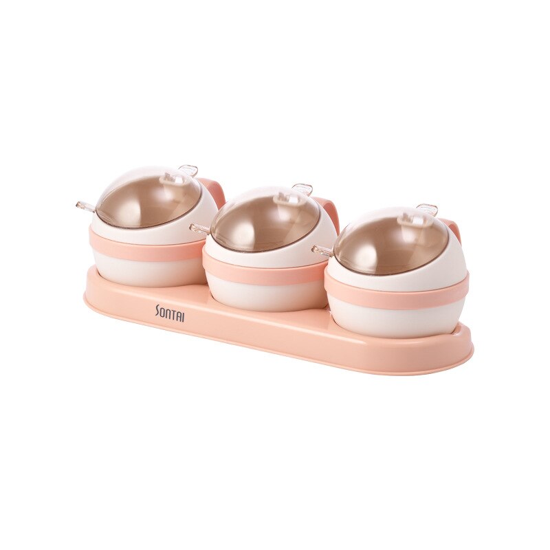 Spice Jar Set Salt Sugar And Pepper Shakers Kitchen Seasoning Box Condiment Organizer Spices Rack Storage jars with Spoon lid: Pink 3 groups
