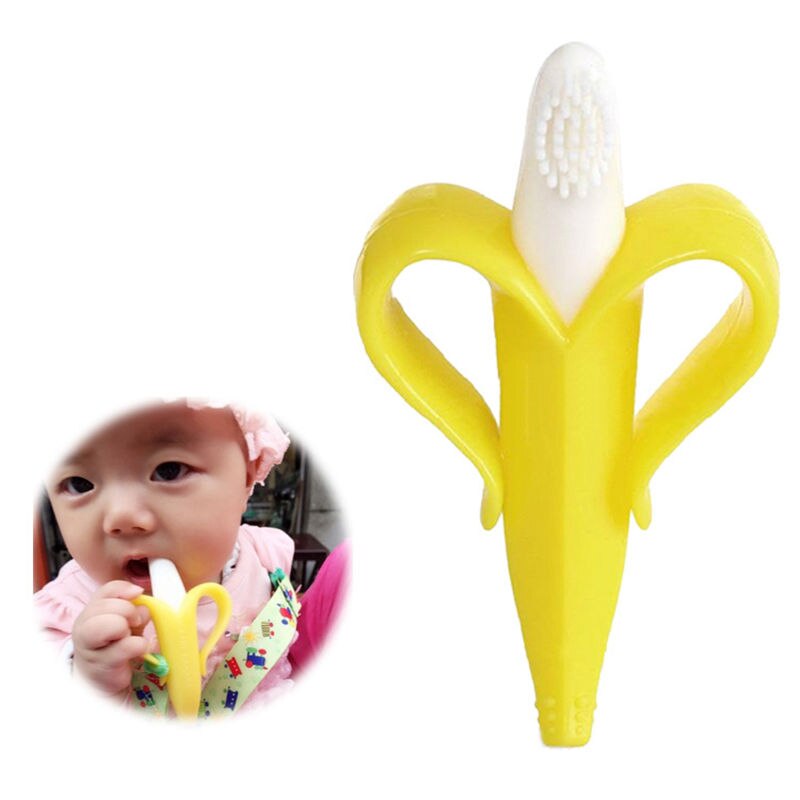 Baby silikone træningstandbørste bpa fri bananform sikker toddle biter tyggetøj bidering spædbarn baby tygger