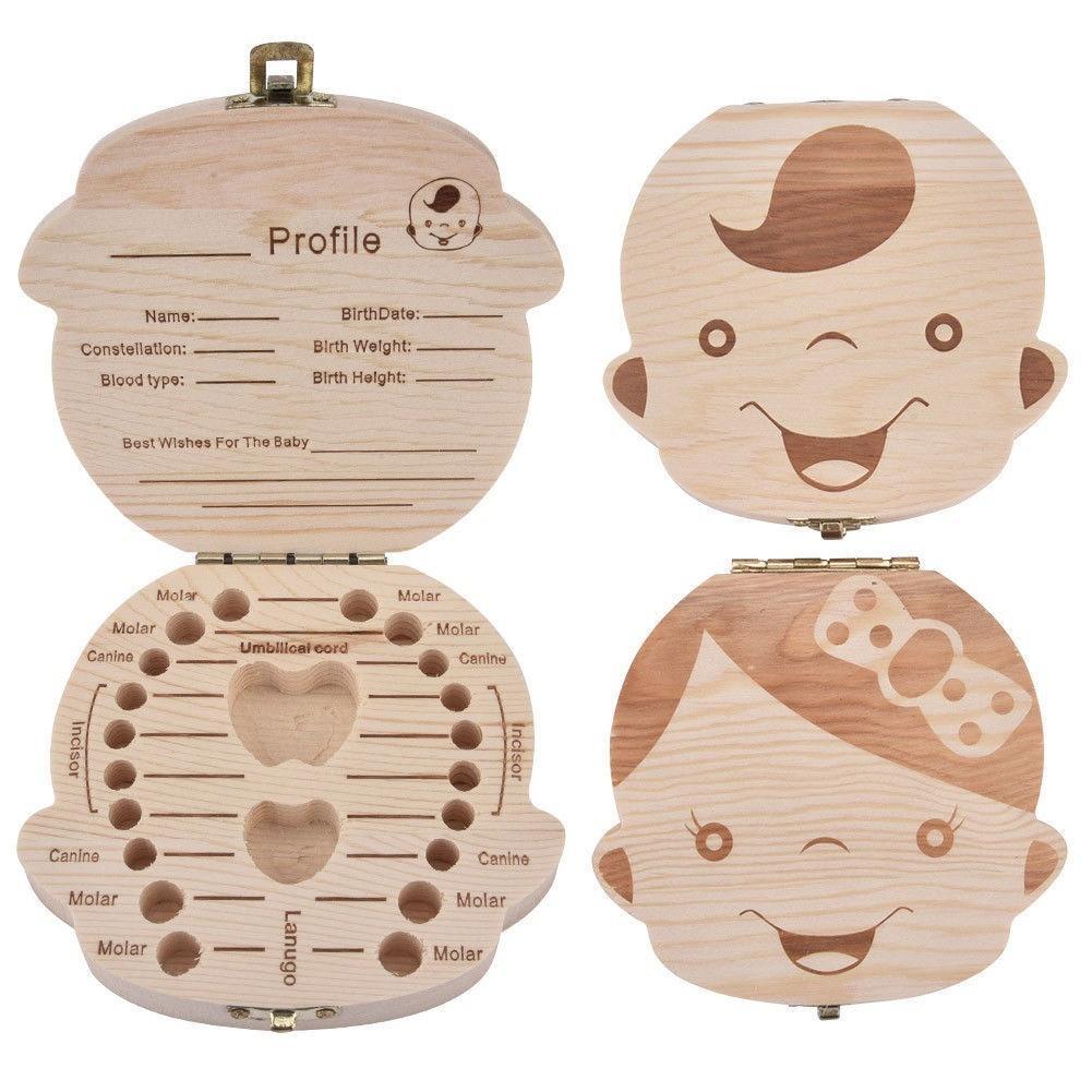 Baby Wood Tooth Box Organizer Milk Teeth Storage Language Umbilica Teeth Baby Box English Tooth Save Collect S3C9
