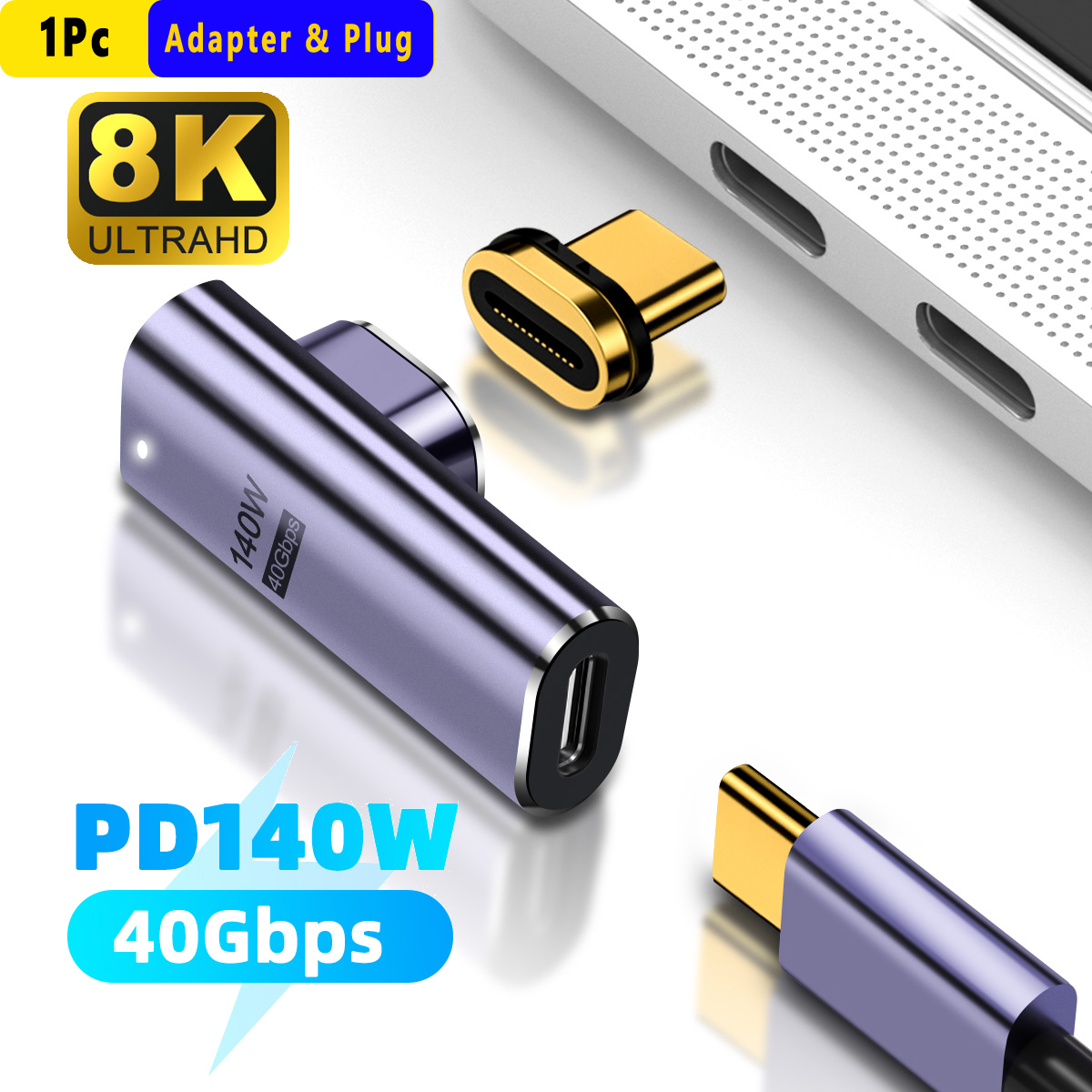 USB4.0 Thunderbolt 3/4 Magnetic Adapter 40Gbps Type C Male to Female 140W Fast Charging 8K@60Hz USB C Converter for iPad MacBook: Matte Black