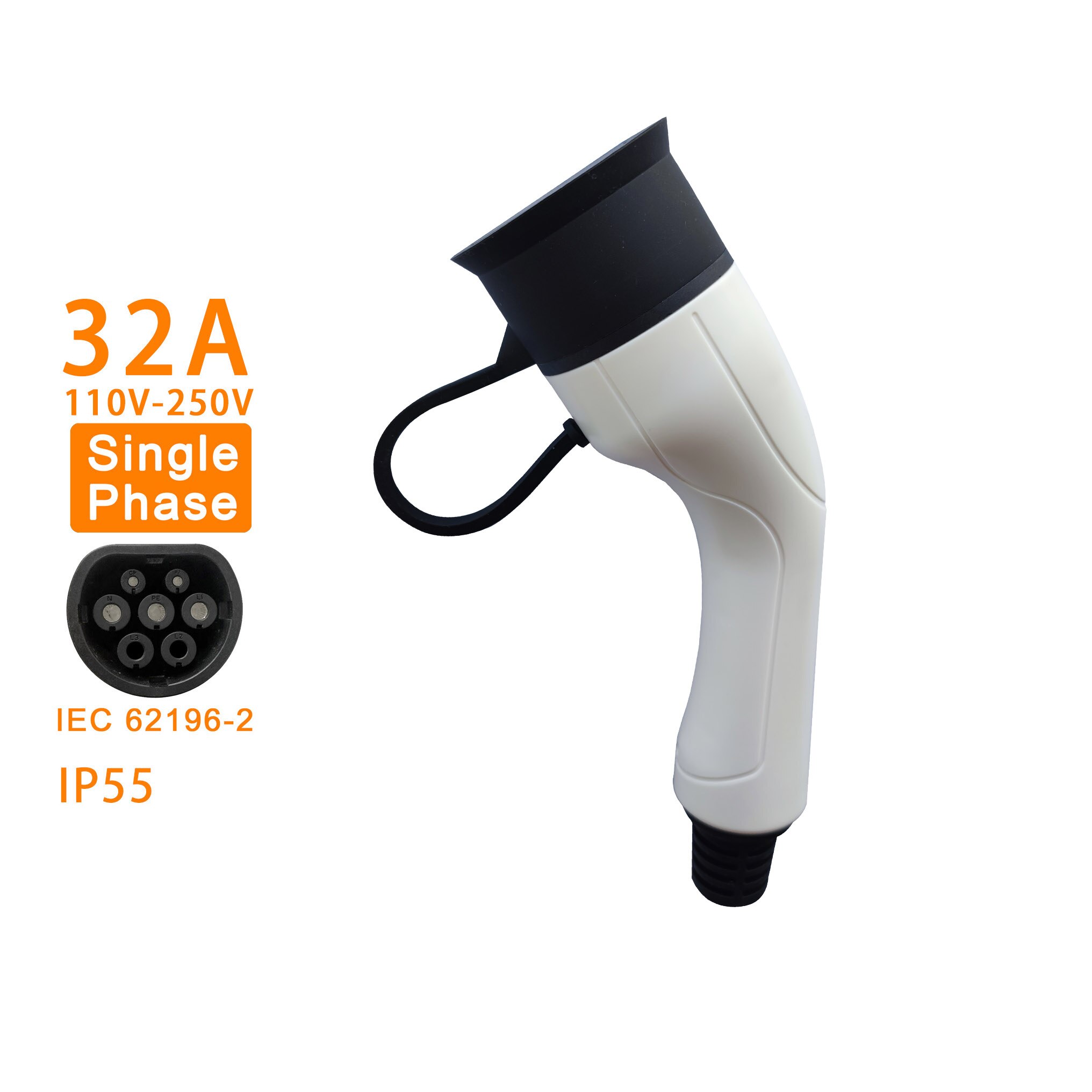 Ev Plug Adapter Type 2 Ev Charger Vrouwelijke Iec 62196 Converter 16A 32A: 32A Single phase