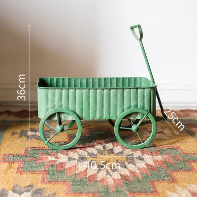 hand made antique retro green metal flower cart planters: style A