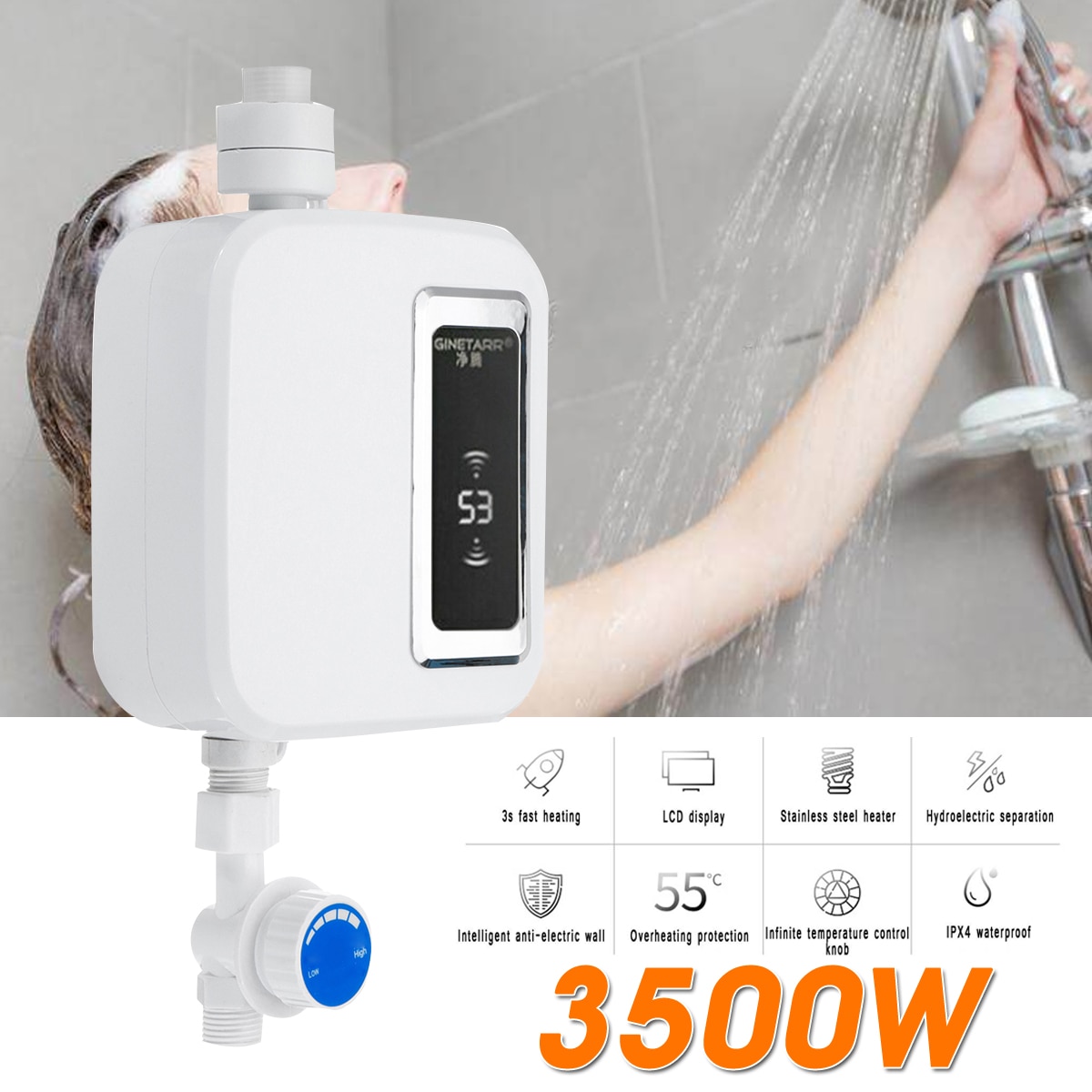 Elektrische Tankless 3500W Mini Instant Boiler Keuken Kraan Tap Verwarming Rvs Constante Temperatuur Automatische