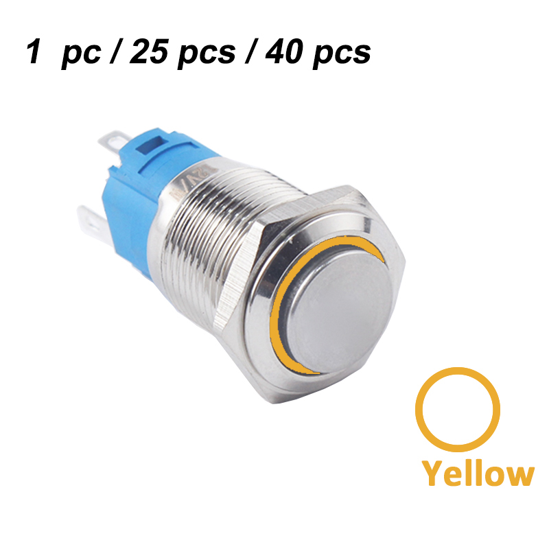 16mm hoch heilen Metall Drücken Druckschalter 12V 24V momentan Energie LED Wasserdicht Glocke Ring Auto Motor- 1Nein 3V