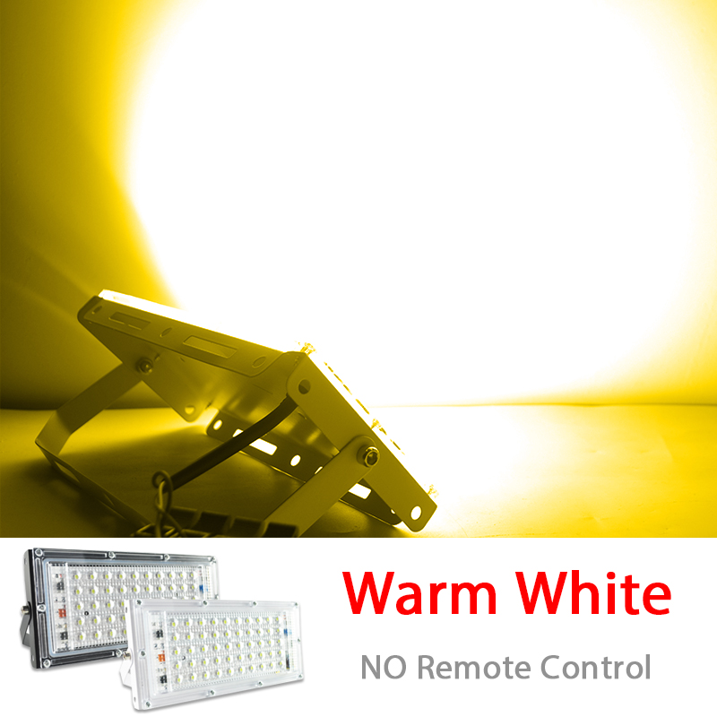 Led spotlight udendørs rgb flood light 50w ac220v vandtæt  ip66 reflektor væg projektor lampe med farve fjernbetjening: Varm hvid