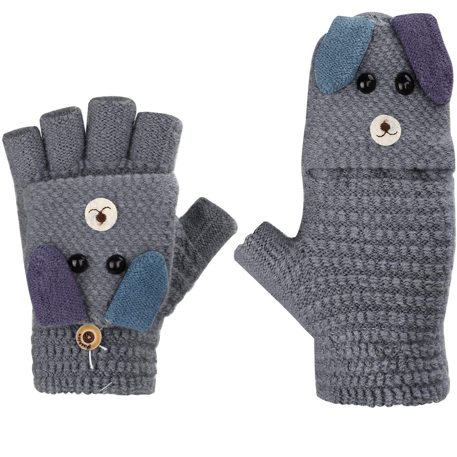 Hotest freundlicher Junge Mädchen Nette Fünf-Gefingert Samt Karikatur Jungen Mädchen Warme Gestrickte Handschuhe Handschuhe: C