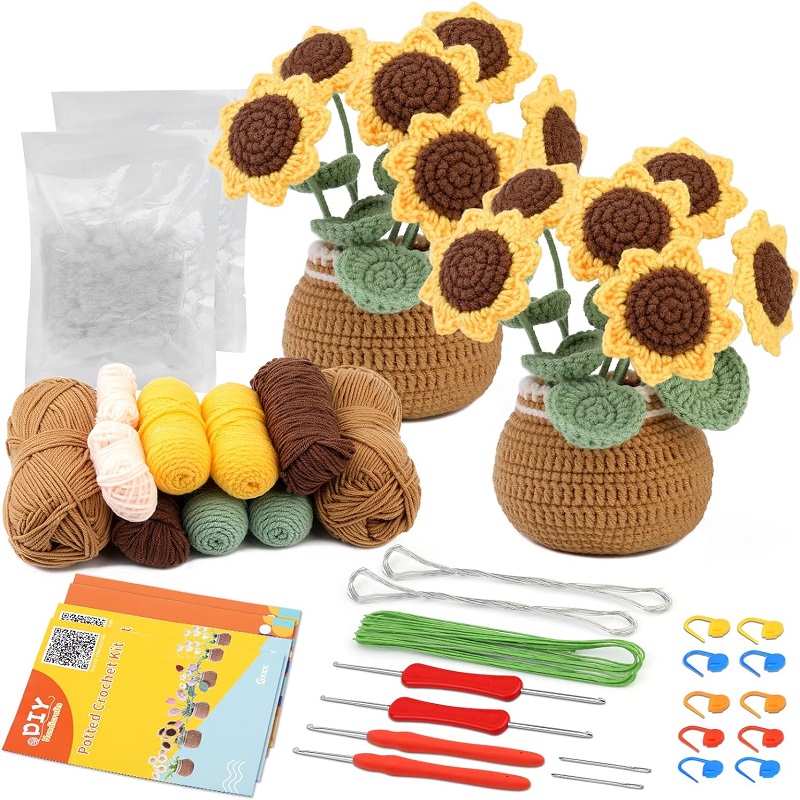 Kit de tricô para iniciantes completos, Crochet Starter, Kit completo Crochet com vídeo tutoriais, Fenrry Iniciantes: Caqui