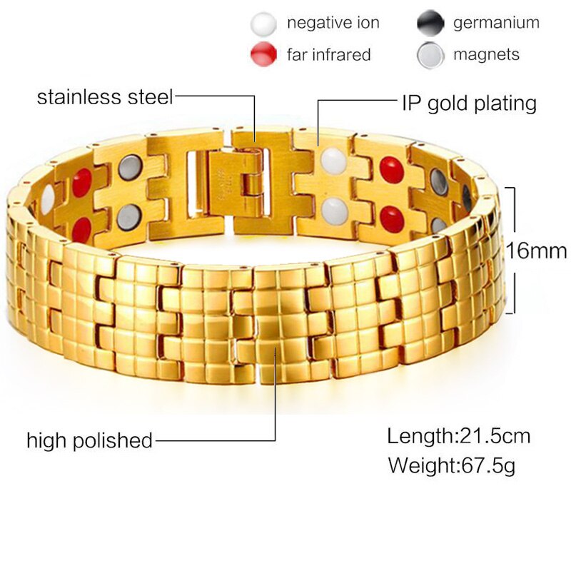 99.99% Pure Germanium Gezondheid Armband Voor Mannen Vrouwen Korea Populaire Rvs Magnetische Toermalijn Energie Power Sieraden: 18