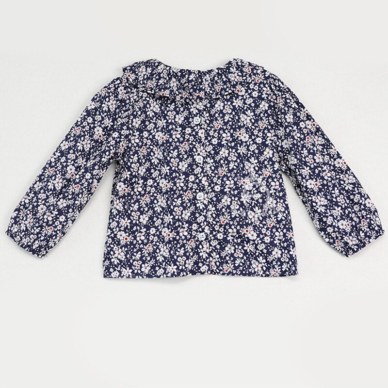 Leuke baby meisjes lange mouw revers bloem revers baby suites lente zomer navy shirt stuk kleding baby peuter jurk: Navy / 3T