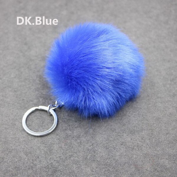 de Navidad Artificial Bola de pelo de conejo de peluche de felpa Fuzzy Llavero de pelo llavero con pompón coche bolsa llavero colgante de llavero de la joyería: Dark Blue