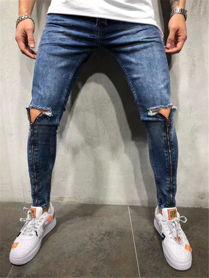 Slim Fit Rits Ripped Smalle Pijpen Broek Mode Broek Skinny Jeans Mannen Jeans: 1960 blue / Xxxl