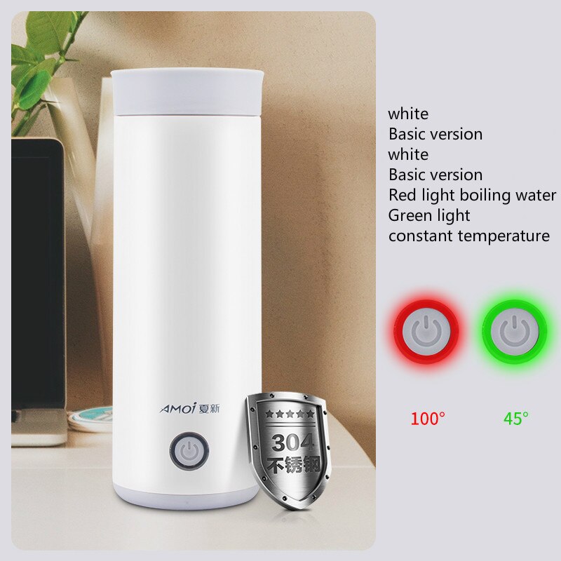 Bouteille d&#39;eau chaude électrique portable 110V ~ 240V, bouilloire de voyage, pot chauffant, tasse santé en acier inoxydable, petite tasse d&#39;eau: White Smart Edition