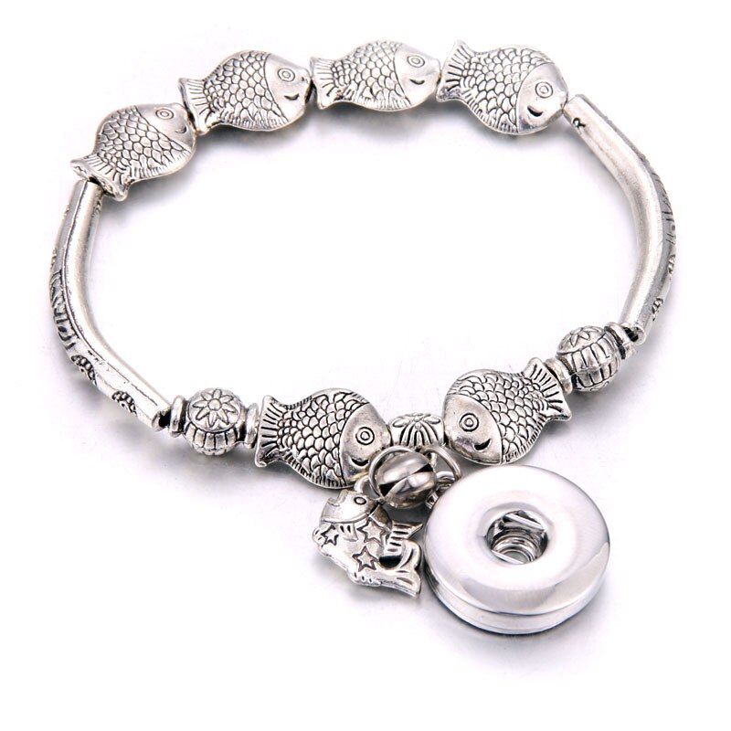 Nuovo Scatto Gioielli forma di Pesce di pesce Che Borda Ciondolo braccialetto di Perline Fit 20 MILLIMETRI 18 MILLIMETRI Snap Bottoni Gioielli Scatta In Metallo braccialetto: 3