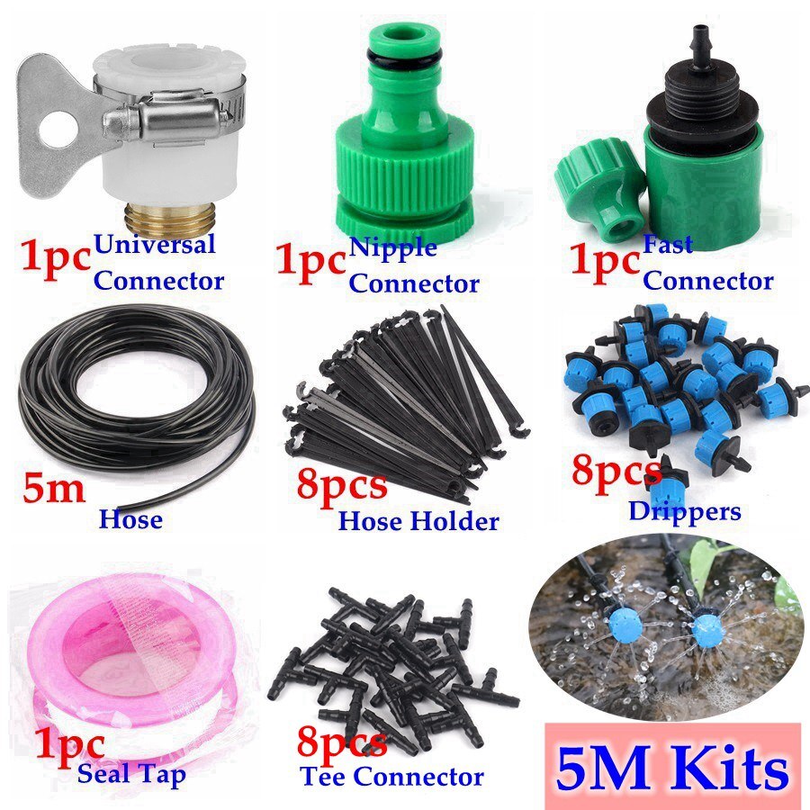 5 ~ 40M Tuin Besproeiing Kits Micro Irrigatiesysteem DIY Micro Drip Irrigatie Kits Met Blauw Verstelbare Drippers: 5m Kits