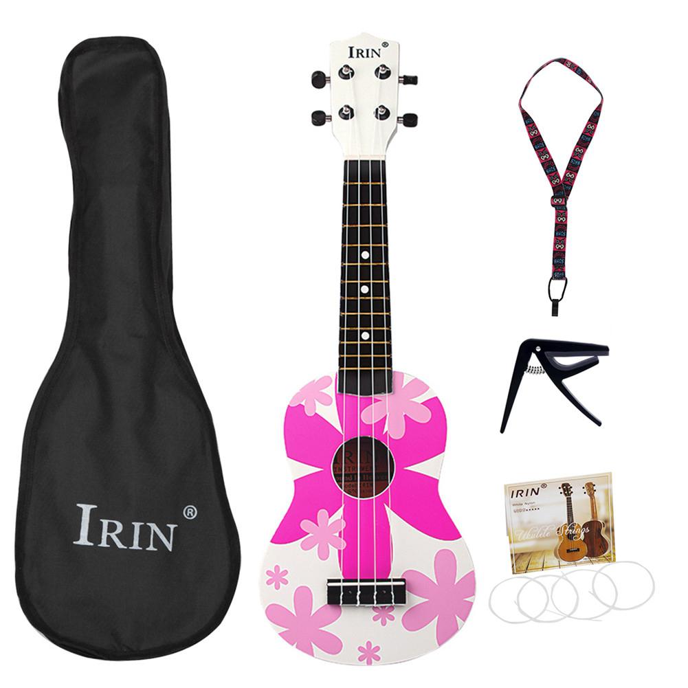 Ukelele de 21 pulgadas con bonito de flores, Ukelele de tilo, 4 cuerdas, instrumento con bolsa, correa, Capo