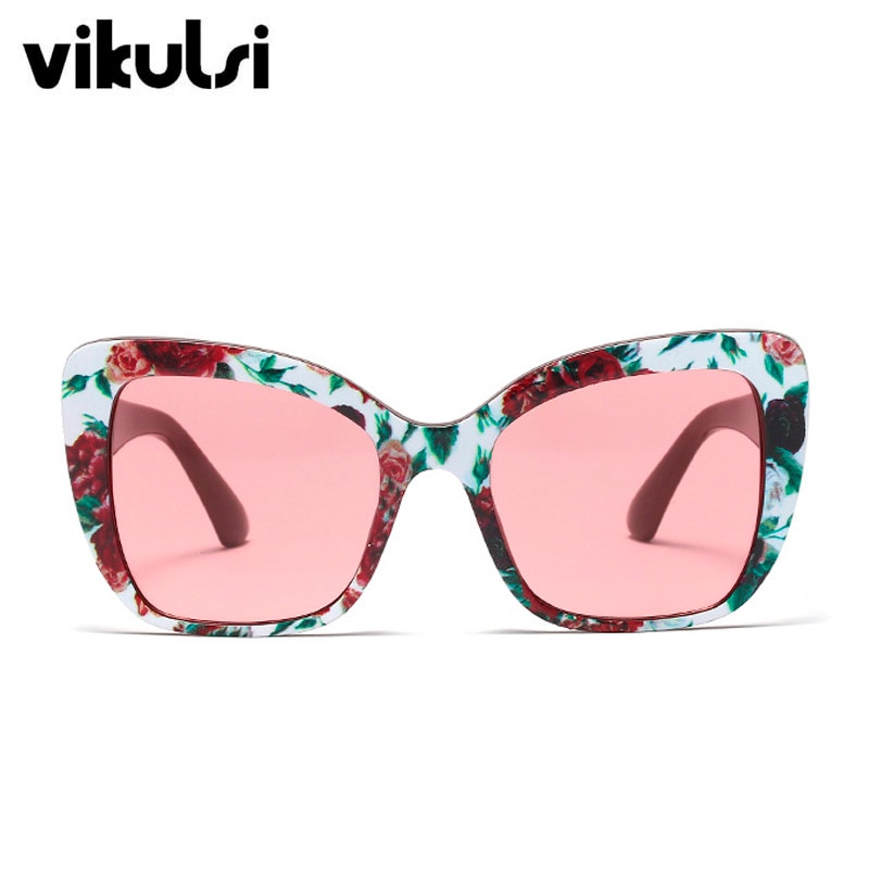 Luxury Vintage Cat Eye Sunglasses Women Square Sun Glasses Female Flower Frame Eyewar Retro Black Shades UV400 Oculo