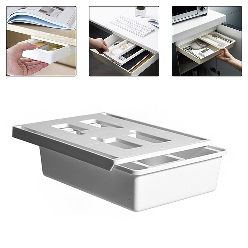 Table Storage Drawer Self-Adhesive Under Desk Drawer Organizer Hidden Table Pencil Tray Holder Under-drawer Storage Box