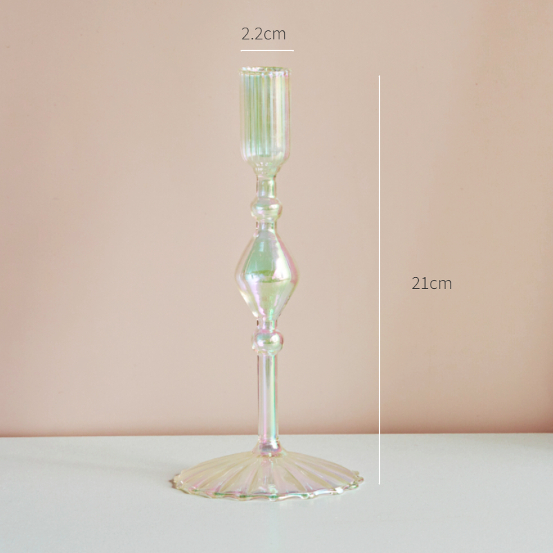 Portavelas iridiscentes, florero nórdico de arcoíris, decoración del hogar, decoración de mesa nórdica, soporte de palo de vela de vidrio para habitación: Verde