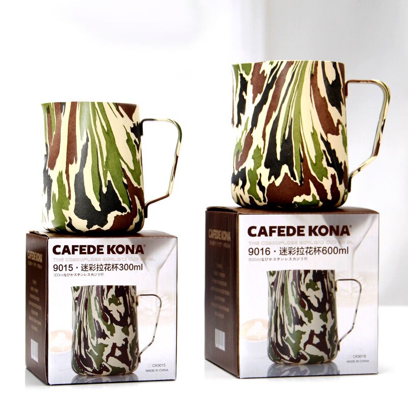 Barista kande camouflage grøn latte art mælke kande kander ounce høje kander 10/20 300/600ml stål kaffe rustfri