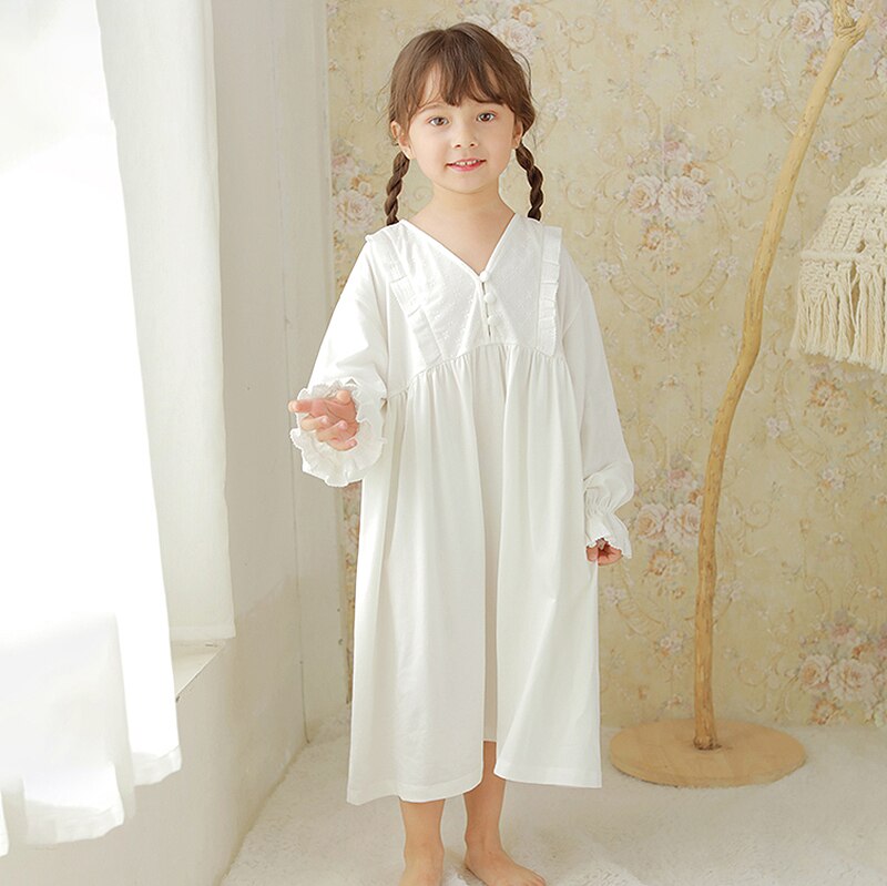 Camisones Vintage de princesa para niños y niñas, ropa de dormir holgada con cuello en V, pijamas victorianos para niños, ropa de dormir 11T: Blanco / S Height 95-105cm