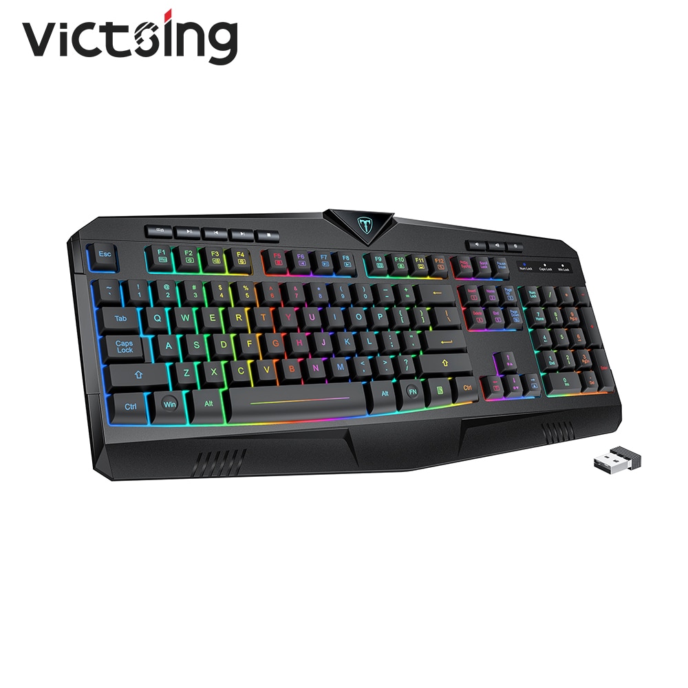 VicTsing PC302 2.4G Wireless Gaming Keyboard Rechargeable Quiet Ergonomic Computer Keyboards with RGB Backlit for PC Windows
