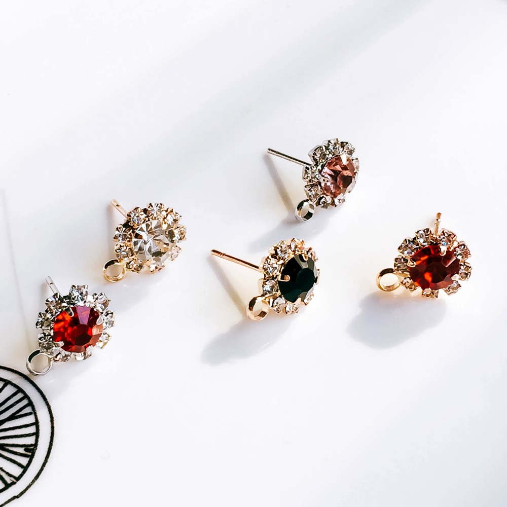 ZEROUP Rhinestone White K Gold Plated Stud Earrings 4 Colors Ear Accessories Jewelry Component Diy Material Handmade 6pcs