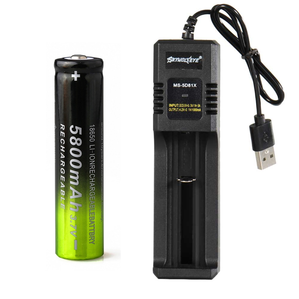 Smart Universele Oplaadbare Li-On Batterij Usb Charger + 5000 Mah/5800 Mah 18650 Batterij Voor Koplamp Zaklamp