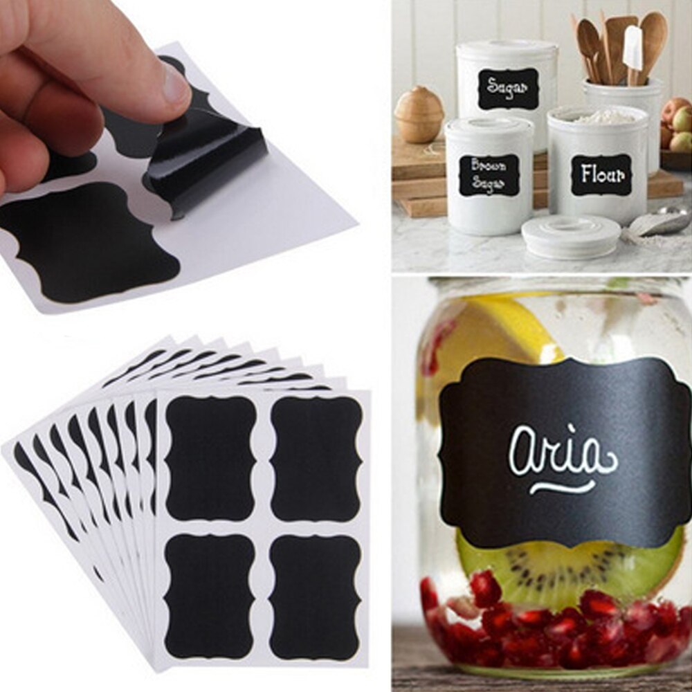 36/24pcs Kitchen Label Stickers PVC Waterproof Blackboard Stickers Bar Kitchen Spice Castor Jars Organizer Storage Bottles Label