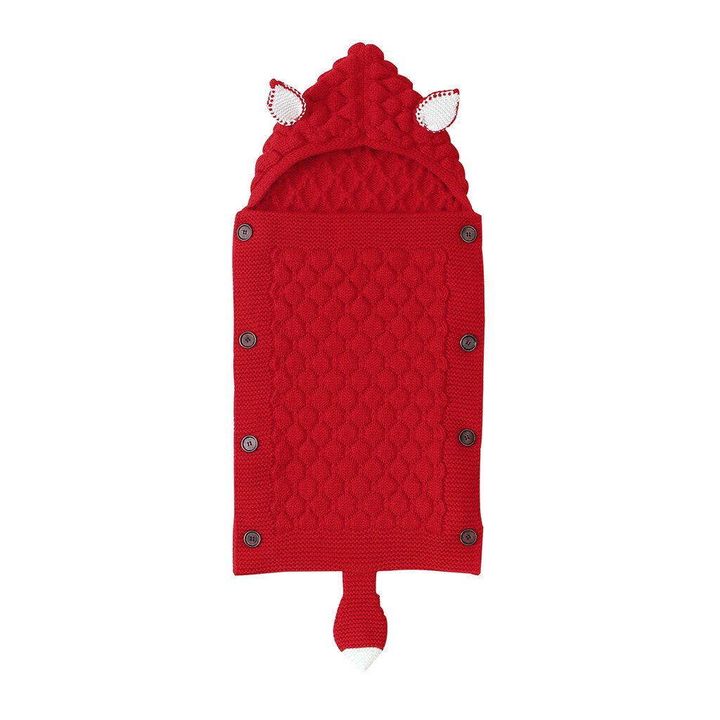 Kniting Receiving Blankets for Newborn Baby Cartoon Rabbit Ear Infant Baby Button Knitted Winter Sleeping Blanket: F