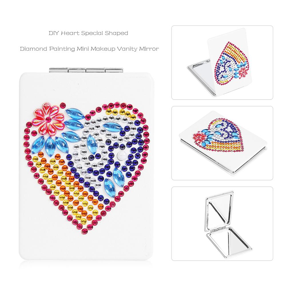 Espelho de maquiagem de viagem conjunto mini espelho cosmético borboleta/coração diy pintura diamante em forma especial compõem espelhos