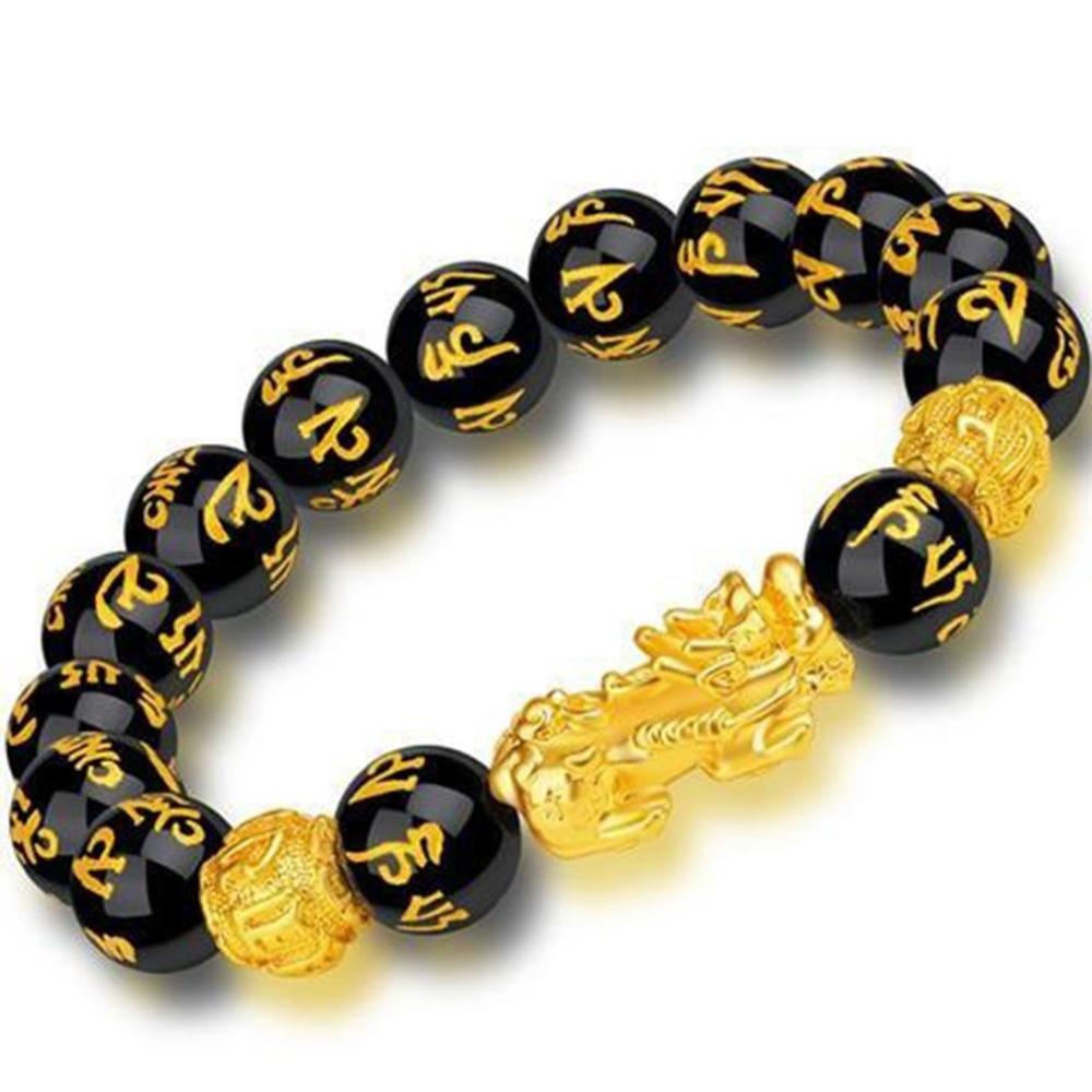 Feng Shui Obsidiaan Steen Kralen Armband Mannen Vrouwen Unisex Polsband Goud Zwart Bixie Rijkdom En Geluk Vrouwen Armband Massage