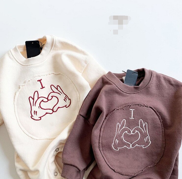 Automne nourrissons mignon coeur broderie à manches longues barboteuses bébé garçons filles combinaisons