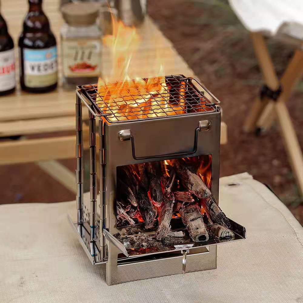 Camping Houtkachel Multifunctionele Rvs Folding Camp Stove Lichtgewicht Draagbare Hout Oven Voor Outdoor Picknick Bbq