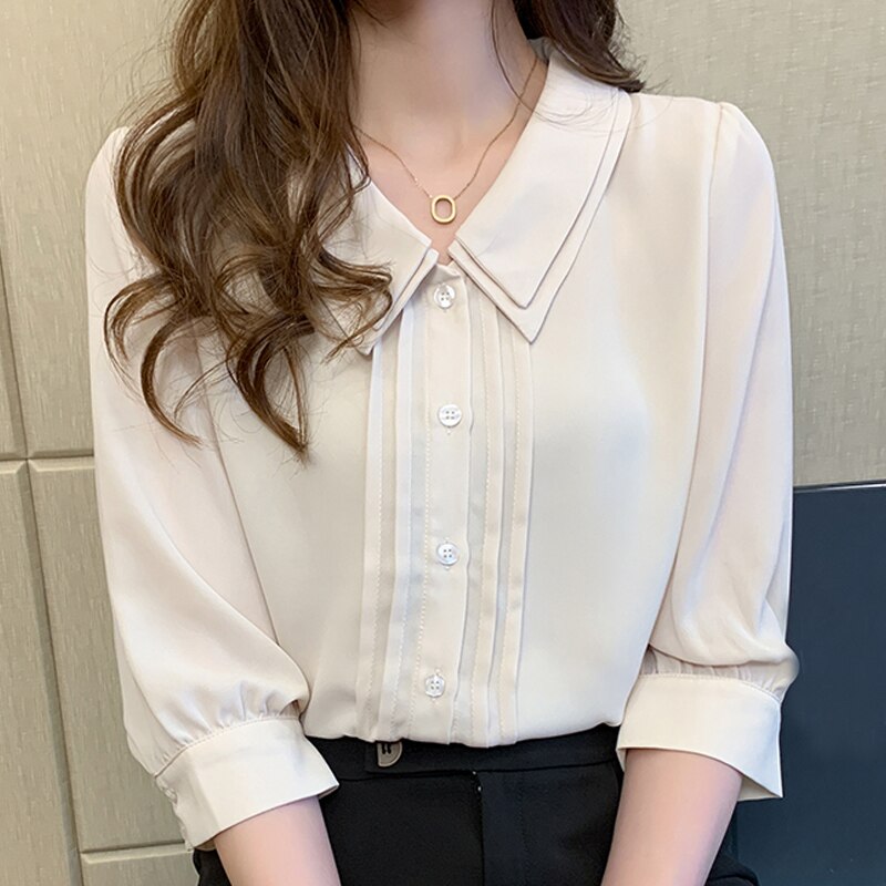 Blusa De gasa De manga corta para verano, camisa De para Mujer, D328,: M