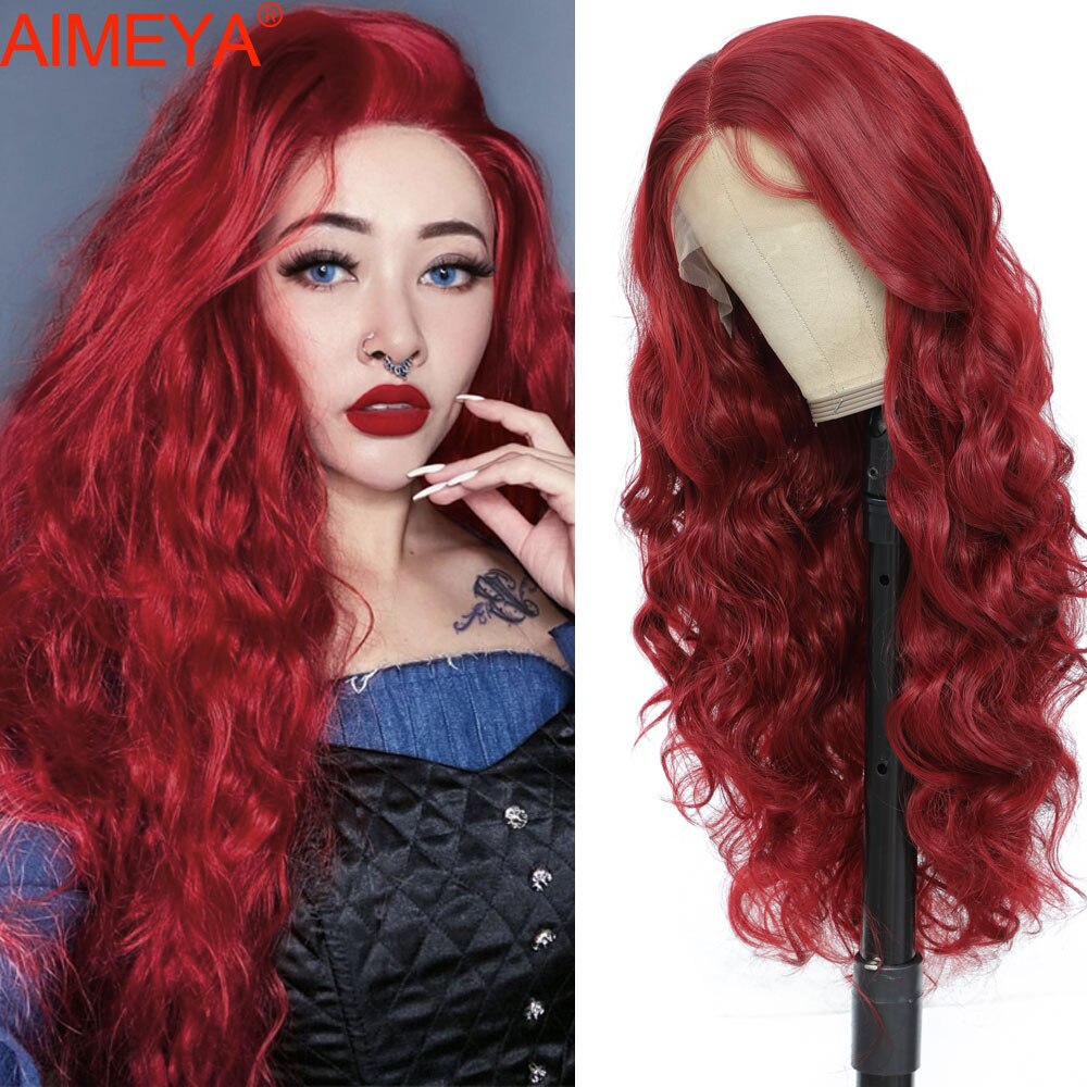 Peluca sintética ondulada con malla Frontal para mujer, cabellera sintética con malla Frontal, color rubio, naranja, jengibre, resalte Burg, Cosplay, 613: Body-burg / 26 pulgadas