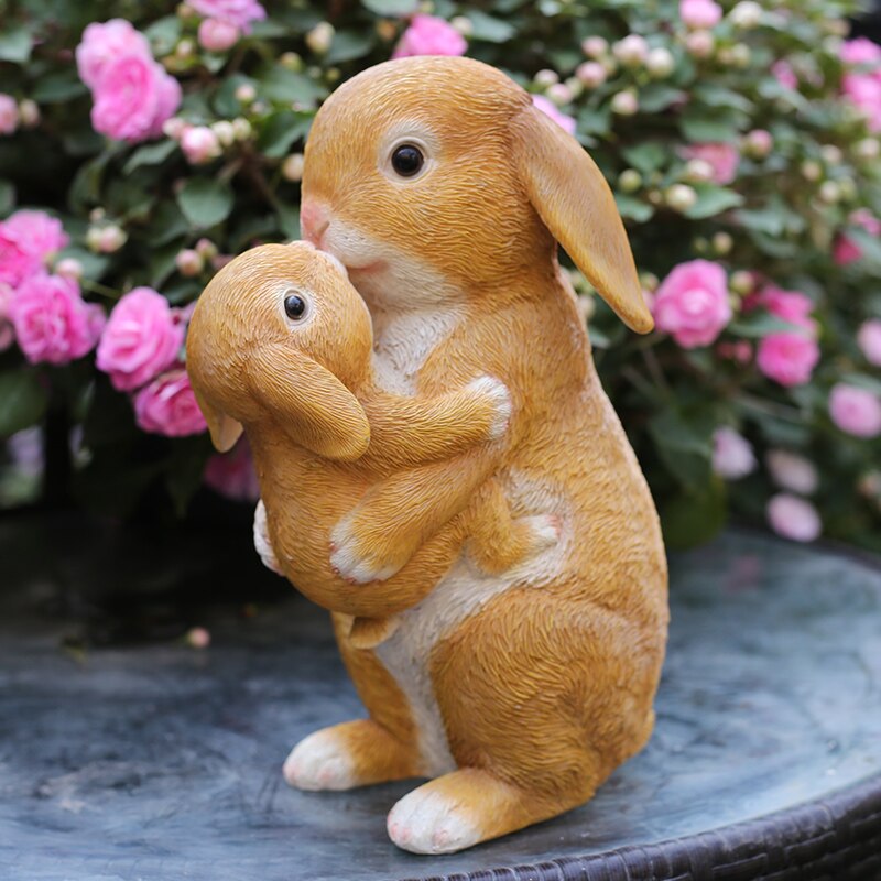Udendørs haveindretning skulptur mor barn kanin statue simulation egern harpiks dekoration græsplæne have landskab skulptur