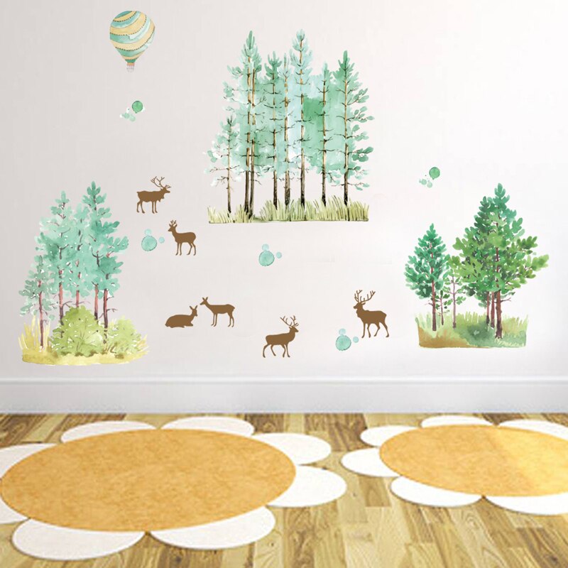 Tofok Aquarel Bos Herten DIY Muursticker Verwijderbare Woonkamer Kinderkamer Warme Muurschildering Sticker Hotel Kantoor Decoratief Behang
