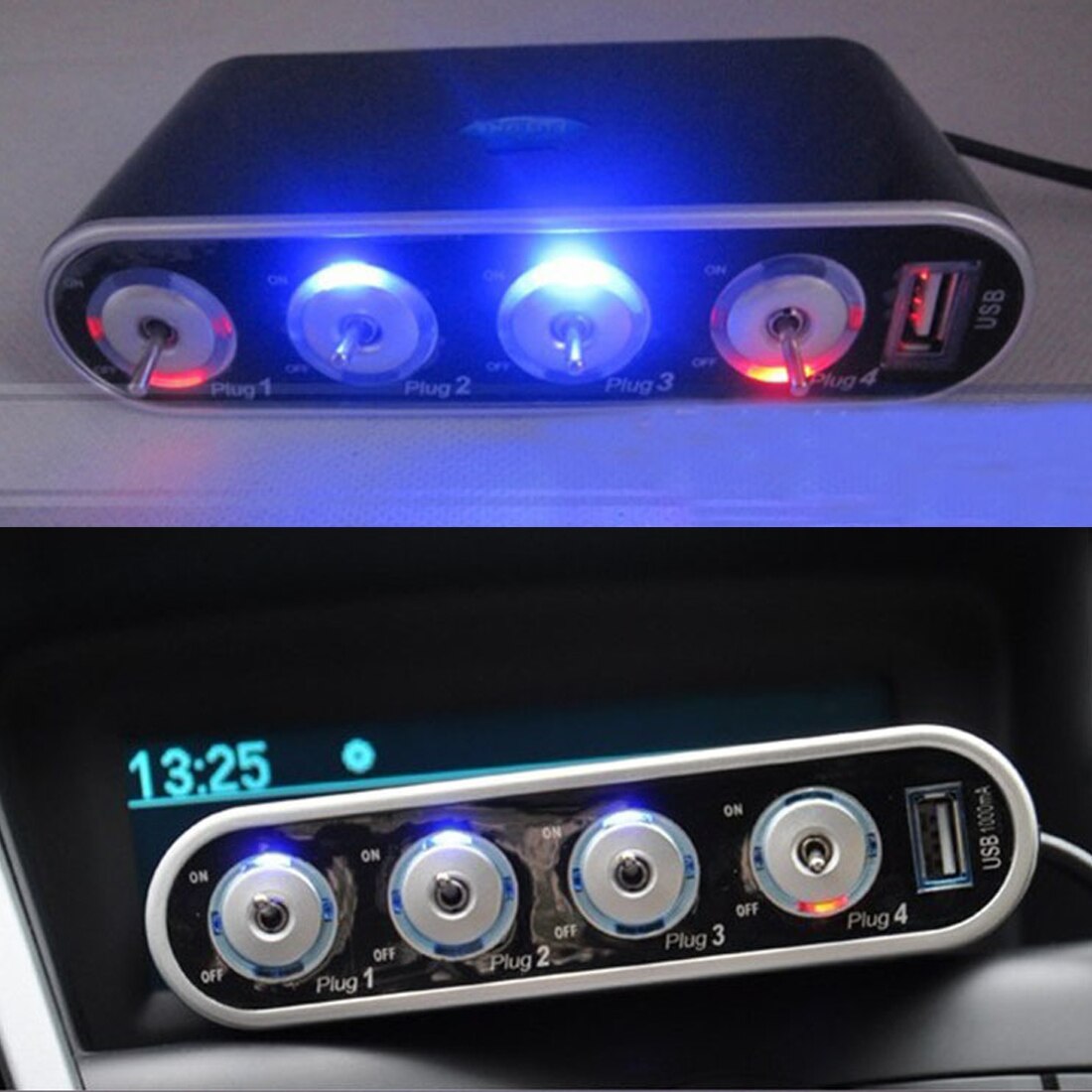 12v - 24v 4 -veis multi-socket billader kjøretøy bil bil sigarettenner stikkontakt splitter + usb-porter plugg adapter