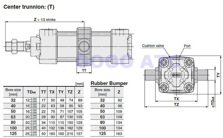 MBB/MDBB air cylinder mount center trunnion for bore 63mm TC bracket MBB63-TC SMC type pneumatic accessories