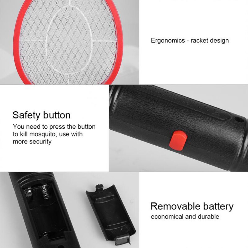 Triple Netten Huis Vliegenmepper Elektrische Ongediertebestrijder Bug Zapper Racket Draadloze Lange Handvat