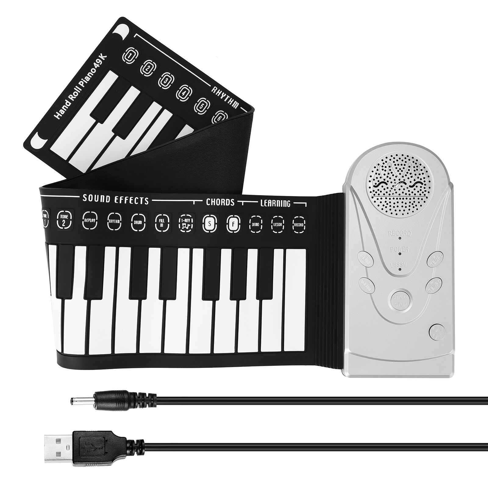Piano eléctrico portátil con 88 teclas enrolladas, teclado Digital multifunción, altavoz incorporado, batería de litio recargable: 49Keys  Sliver