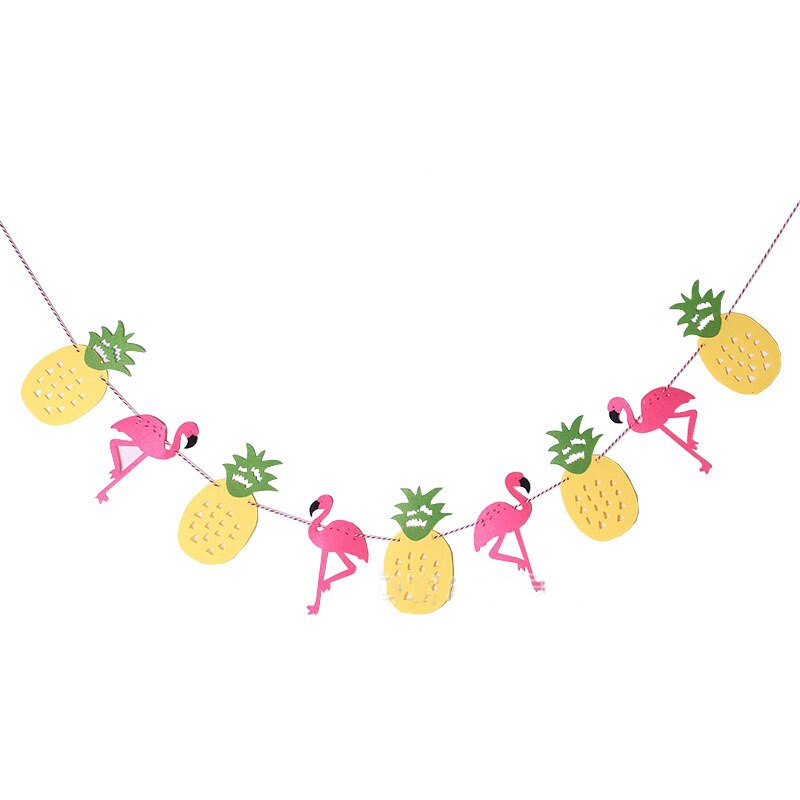 Hawaiian Tropical Party Decorations Pull Flower Bunting Pineapple Flamingo Happy Birthday Party Decor Banner Hawaii Pull Flag: Fluorescence Yellow