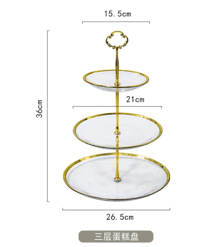European-style two-layer/three-layer cake stand fruit snack dessert plate home hotel self-service tableware display stand glass: 3 layer