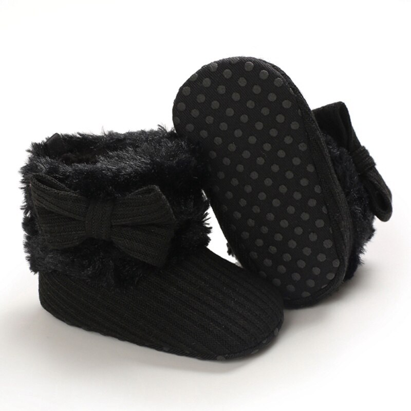 Winter Warm First Walkers Baby Ankle Snow Boots Infant Crochet Knit Fleece Baby Shoes For Boys Girls: Black / 0-6 Months