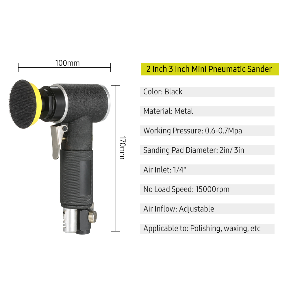Air Sander 2 Inch 3 Inch Pneumatic Sander Air-operated Polisher Waxer Polishing for Auto Body Work Furniture Metal Surface